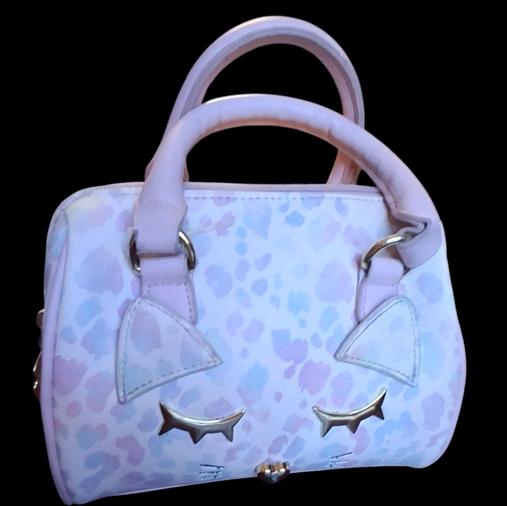 Betsey Johnson Kitty Cat Rainbow Polka-Dot Top Handle Handbag Purse Small